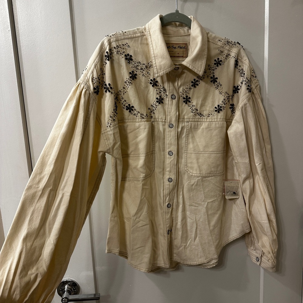 Free People Button Down Shirt with Embellishments